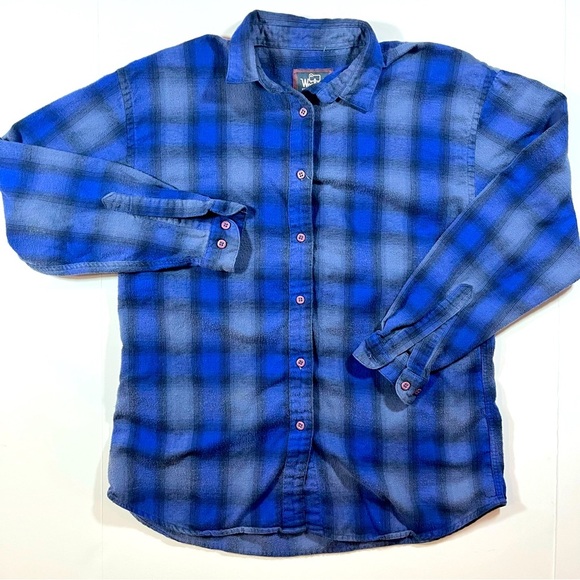 Vtg Woolrich Blue Plaid Button Up Flannel Long Sleeve Shirt Sz Med Outdoor - Picture 1 of 6